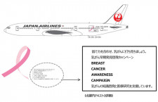JAL、ピンクリボン特別塗装機就航　15日にイベント
