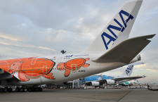 ANAのA380、成田に3機並ぶ　オレンジ3号機、今晩就航