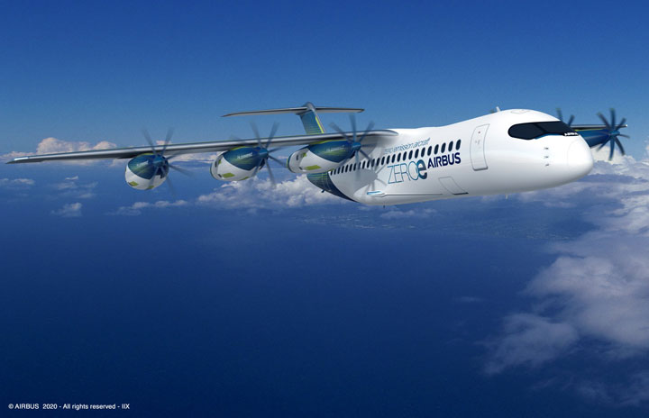 エアバス、6発プロペラの燃料電池旅客機案