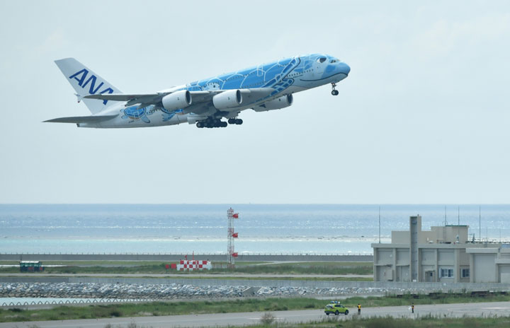 ANAのA380、沖縄・奄美を遊覧飛行　世界遺産登録を記念 thumbnail