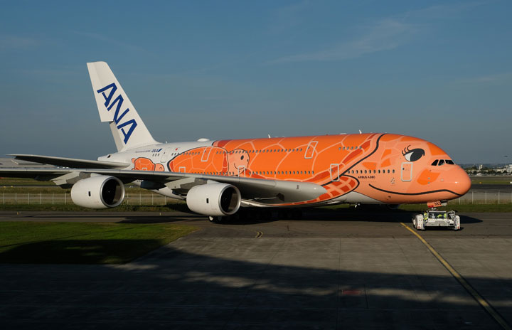 ANA、A380オレンジ3号機が国内初飛行　乗客なし成田発着の整備フライト thumbnail