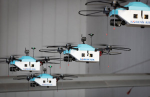 4機のドローンによる機体検査システムを開発した大韓航空（同社提供）