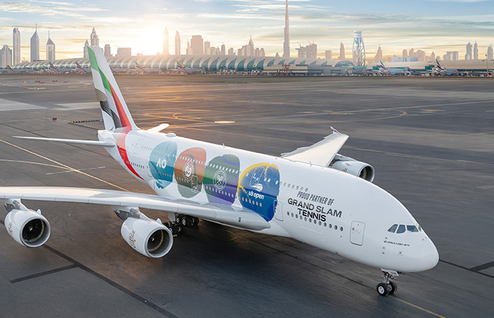 エミレーツ航空、A380のテニス4大大会塗装機