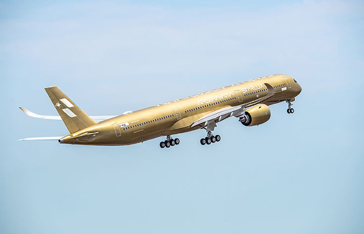 スターラックス航空、金メタ「AIRSORAYAMA」初飛行 空山基コラボ2機目